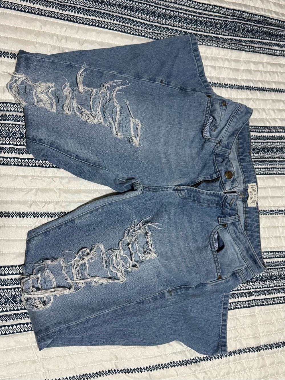 Women's Light Blue Distressed Straight-Leg Jeans